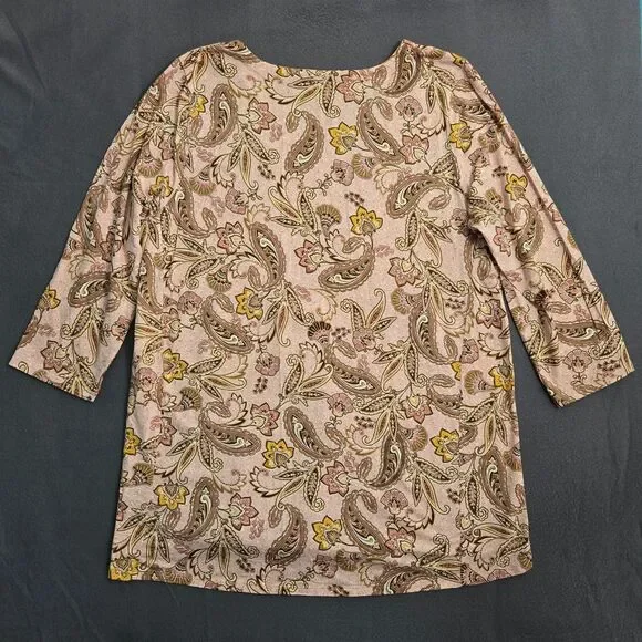 J. Jill Women L Luxe Supima A Line Floral 3/4 Sleeve Tunic Top Paisley Cottage - Picture 2 of 10